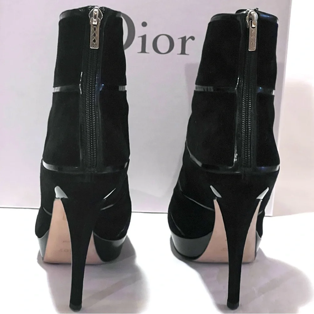 Dior Graphic Suede/Patent Leather Black Ankle Boots Size 40 - Picture 5 of 17
